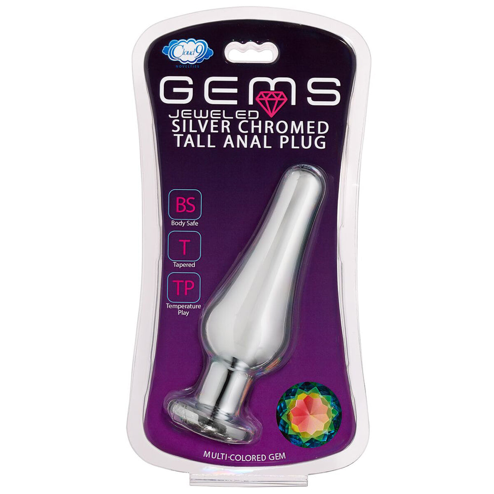 Cloud 9 Gems Silver Chromed Tall Anal Plug Large | 853545008150 | Discreet Personal Wellness