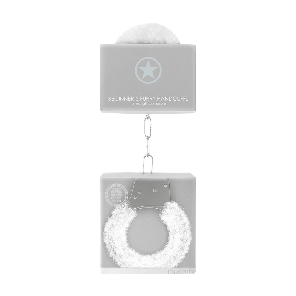Ouch! Beginner's Handcuffs Furry White | 8714273074119 | Discreet Personal Wellness