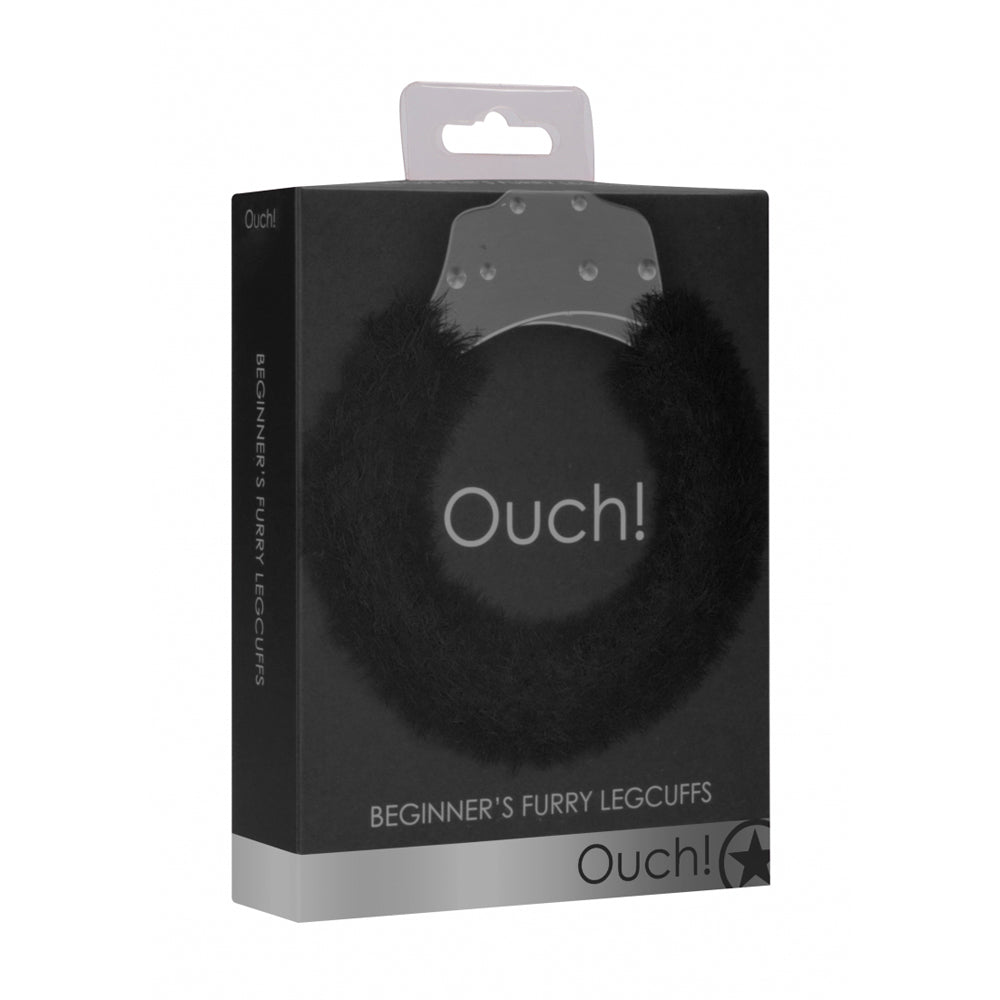 Ouch! Beginner's Legcuffs Furry Black | 8714273074324 | Discreet Personal Wellness