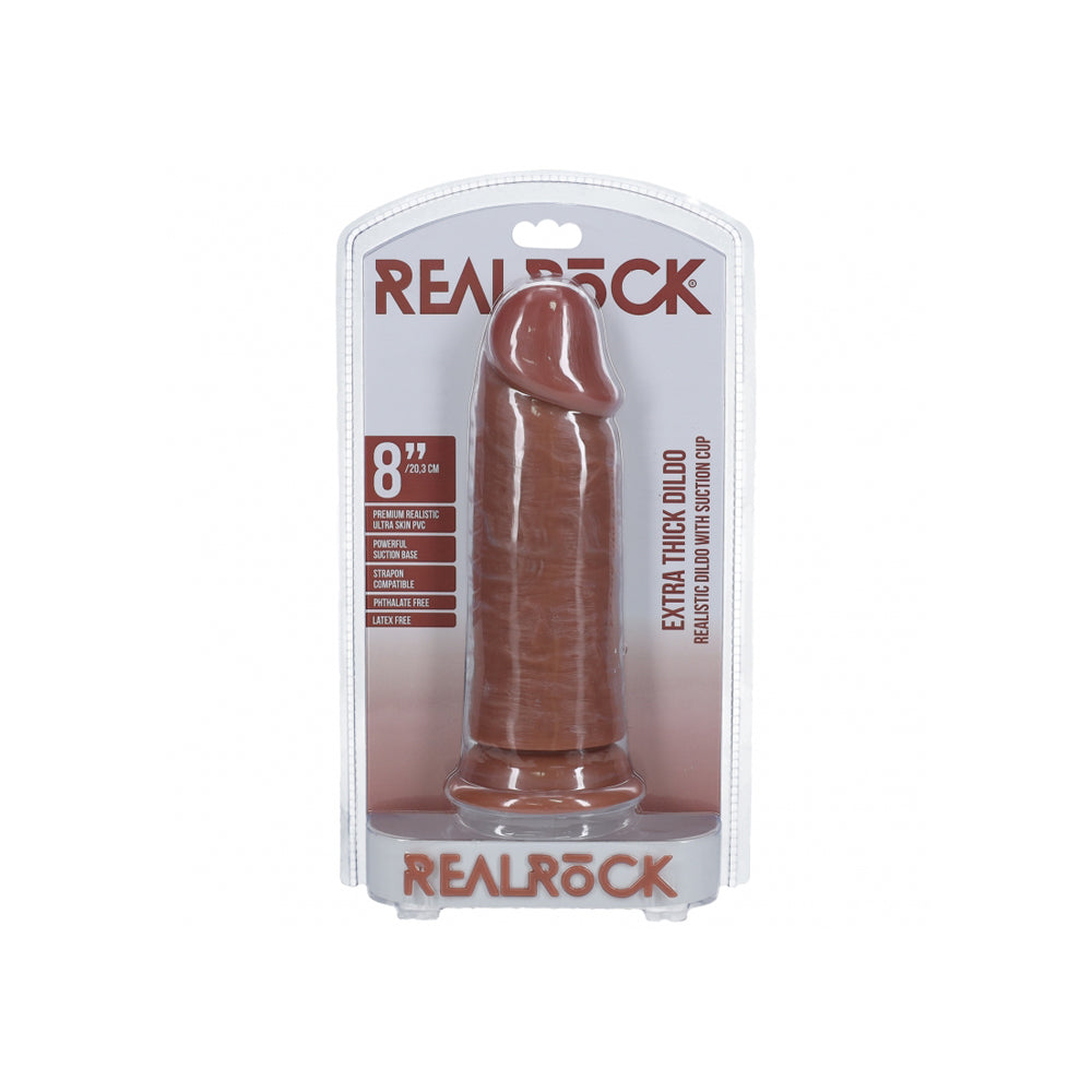 Realrock Extra Thick Realistic Dildo No Balls 8" Tan | 8714273505293 | Discreet Personal Wellness