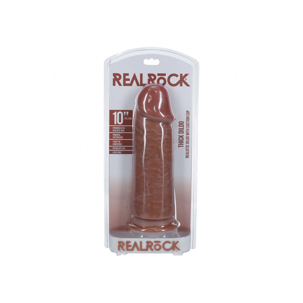 Realrock Extra Thick Realistic Dildo No Balls 10" Tan | 8714273505354 | Discreet Personal Wellness