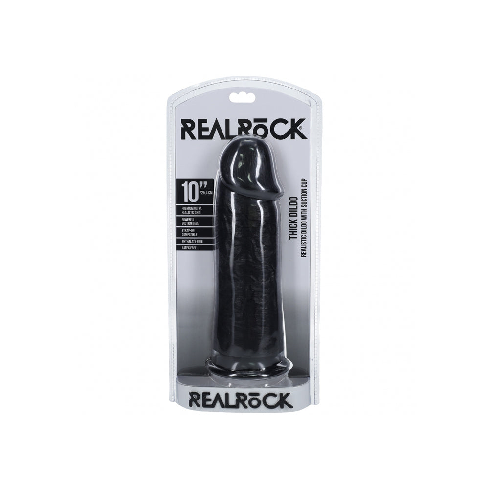 Realrock Extra Thick Realistic Dildo No Balls 10" Black | 8714273505798 | Discreet Personal Wellness