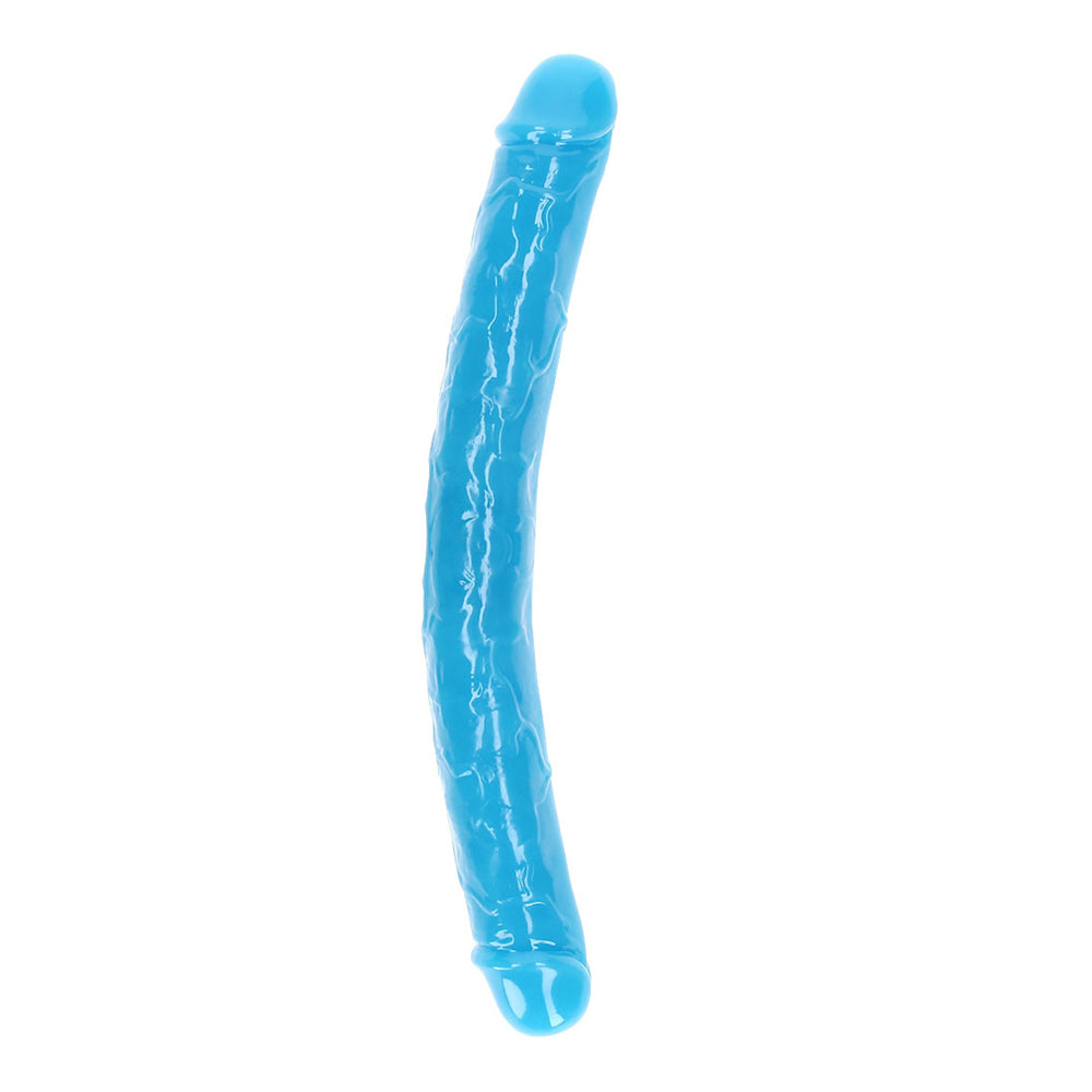 Realrock Glow In The Dark Double Penis 15'' Neon Blue | 8714273520272 | Discreet Personal Wellness