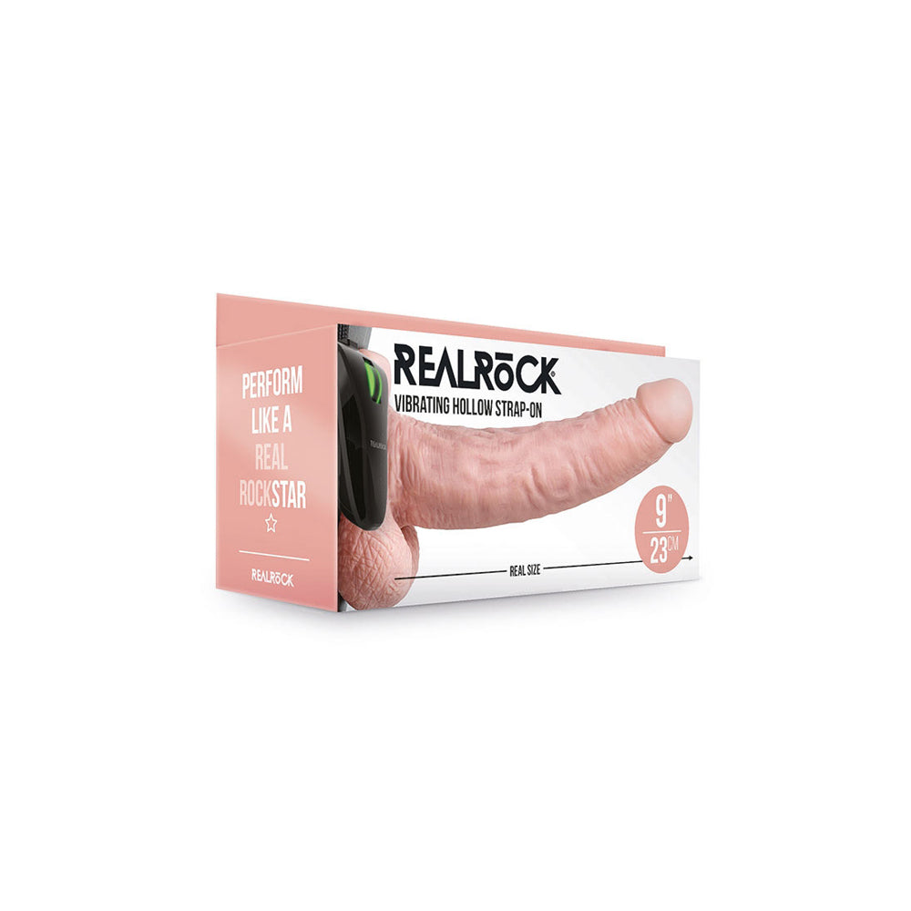 Realrock Vibrating Hollow Strap-On With Balls 9" Flesh | 8714273521071 | Discreet Personal Wellness