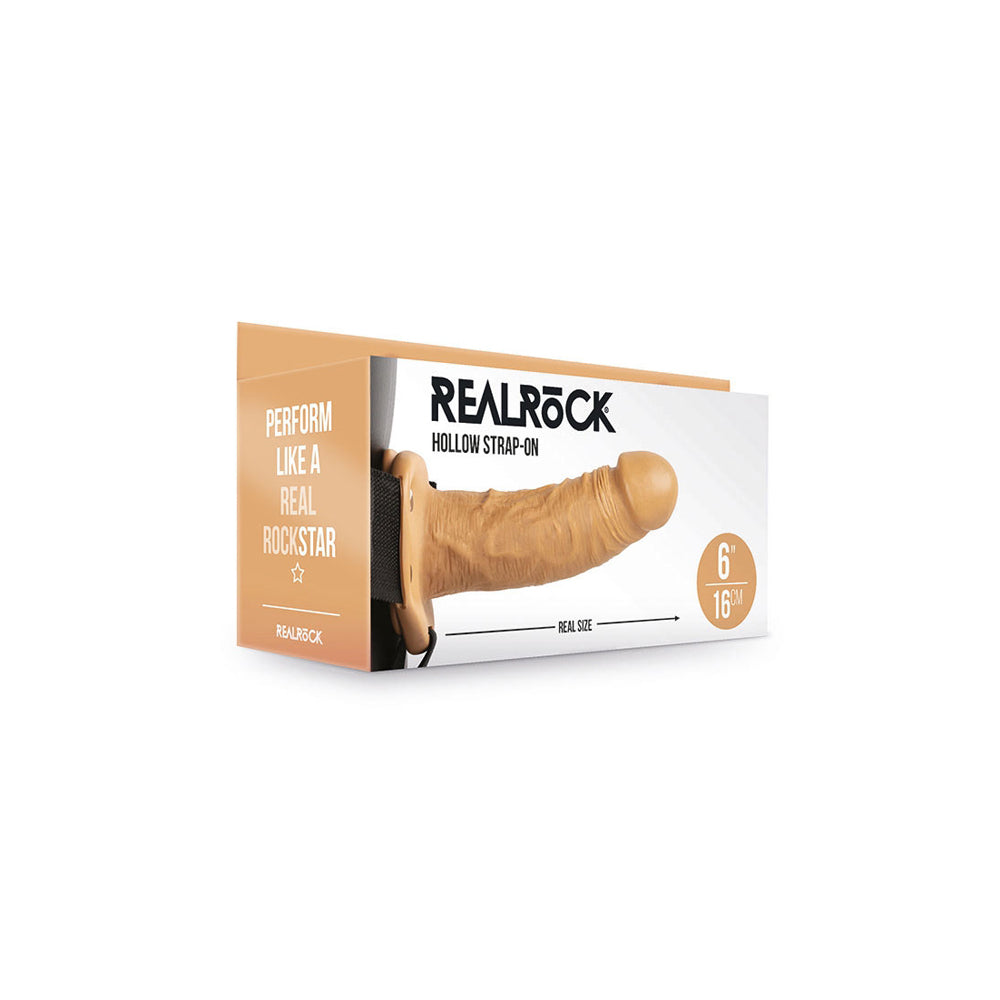 Realrock Hollow Strap-On Without Balls 6" Tan | 8714273521194 | Discreet Personal Wellness
