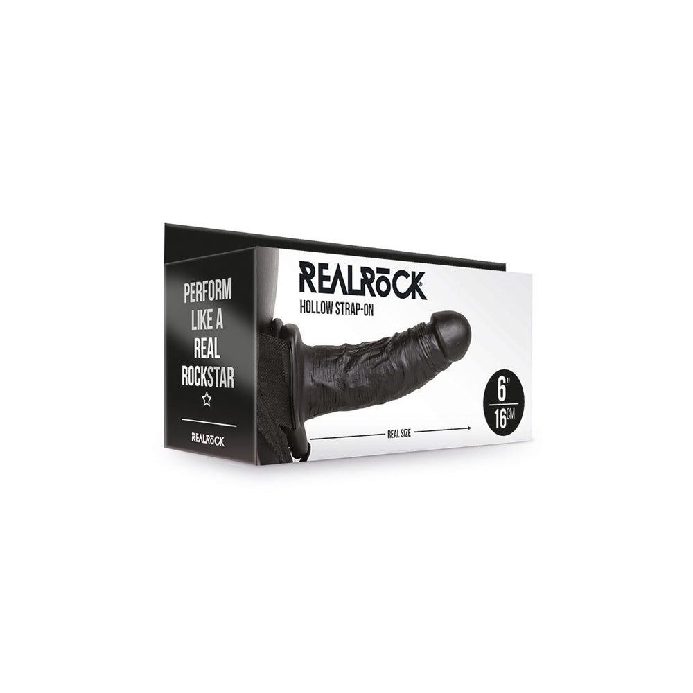 Realrock Hollow Strap-On Without Balls 6" Black | 8714273521200 | Discreet Personal Wellness