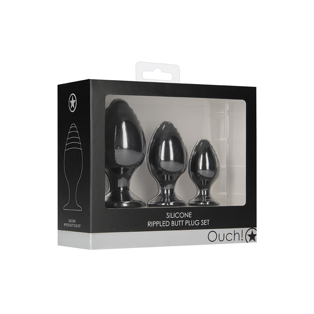 Ouch! Rippled Butt Plug Set Black | 8714273925671 | Discreet Personal Wellness