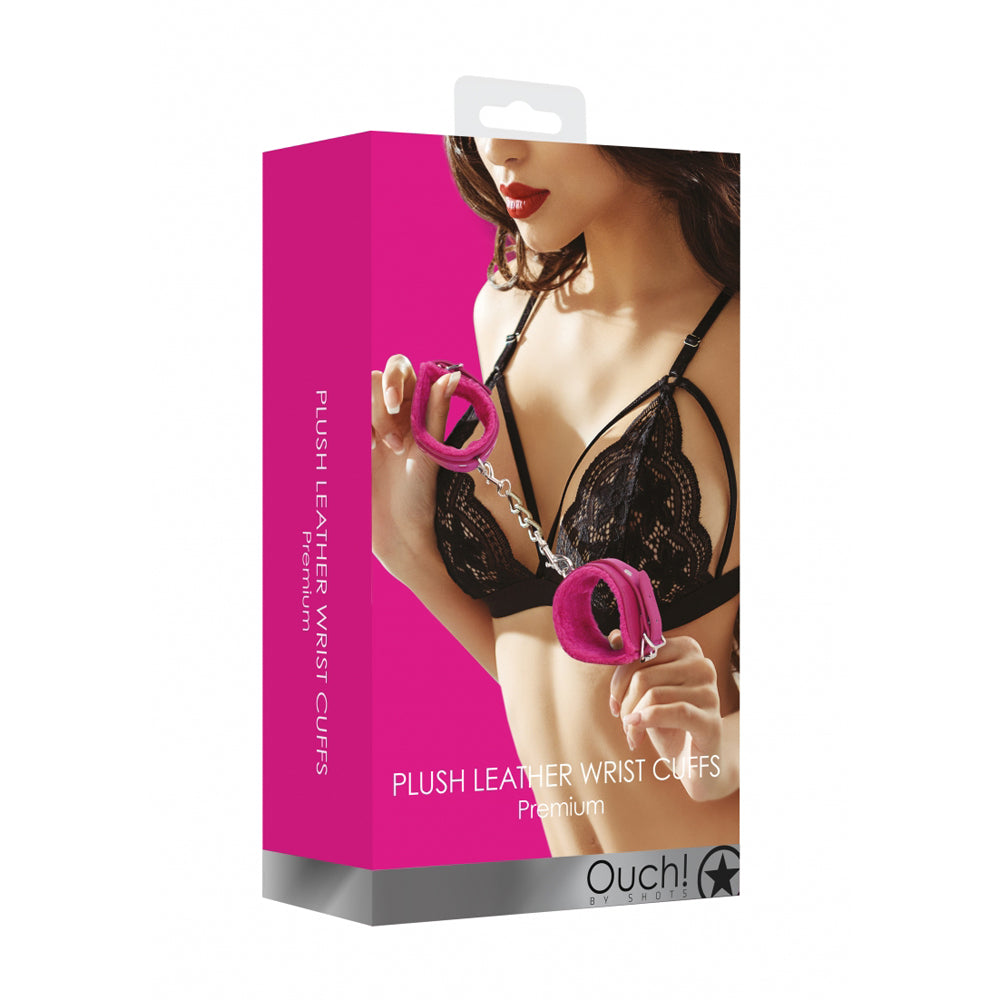 Ouch! Plush Leather Hand Cuffs Pink | 8714273927965 | Discreet Personal Wellness