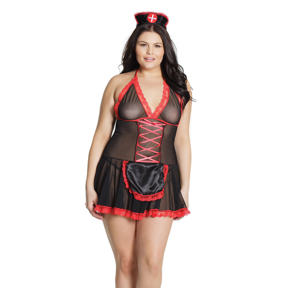 Nurse Chemise Black/Red Os/Xl | 883124167800 | Discreet Personal Wellness