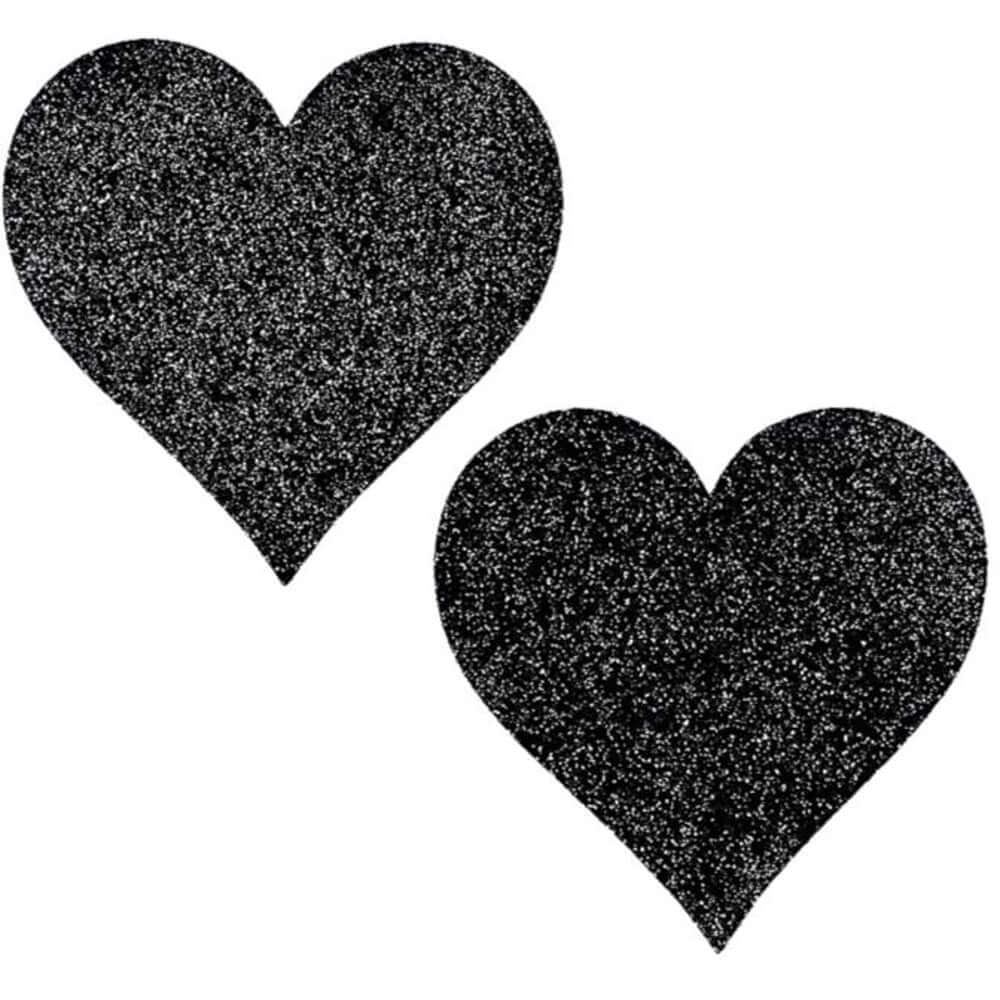 Heart Shaped Glitter Pasties Black O/S | 8932130101185 | Discreet Personal Wellness