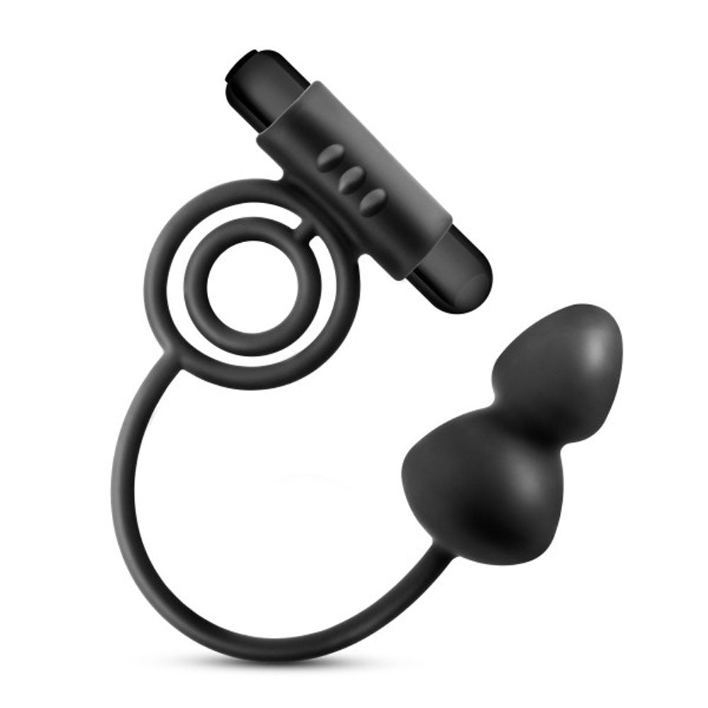 Anal Adventures - Platinum - Silicone Anal Plug With Vibrating C-Ring - Black | 819835026525 | Discreet Personal Wellness