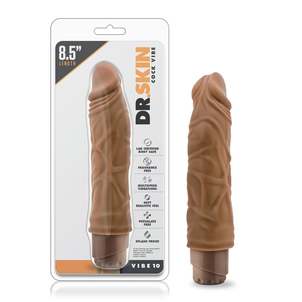 Dr. Skin - Penis Vibe 10 - 8.5 Inch Vibrating Penis - Mocha | 819835022220 | Discreet Personal Wellness