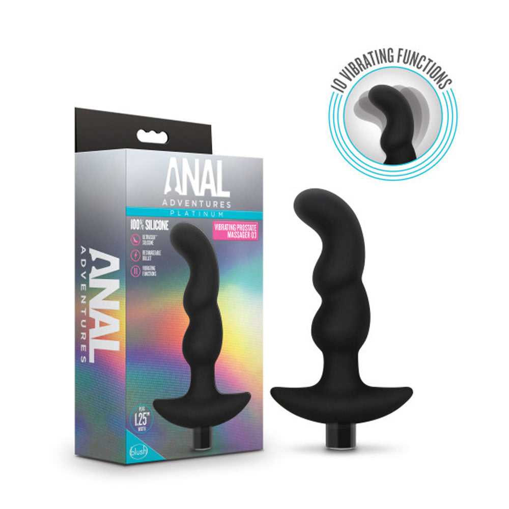 Anal Adventures - Platinum - Silicone Vibrating Prostate Massager 03 - Black | 819835026488 | Discreet Personal Wellness