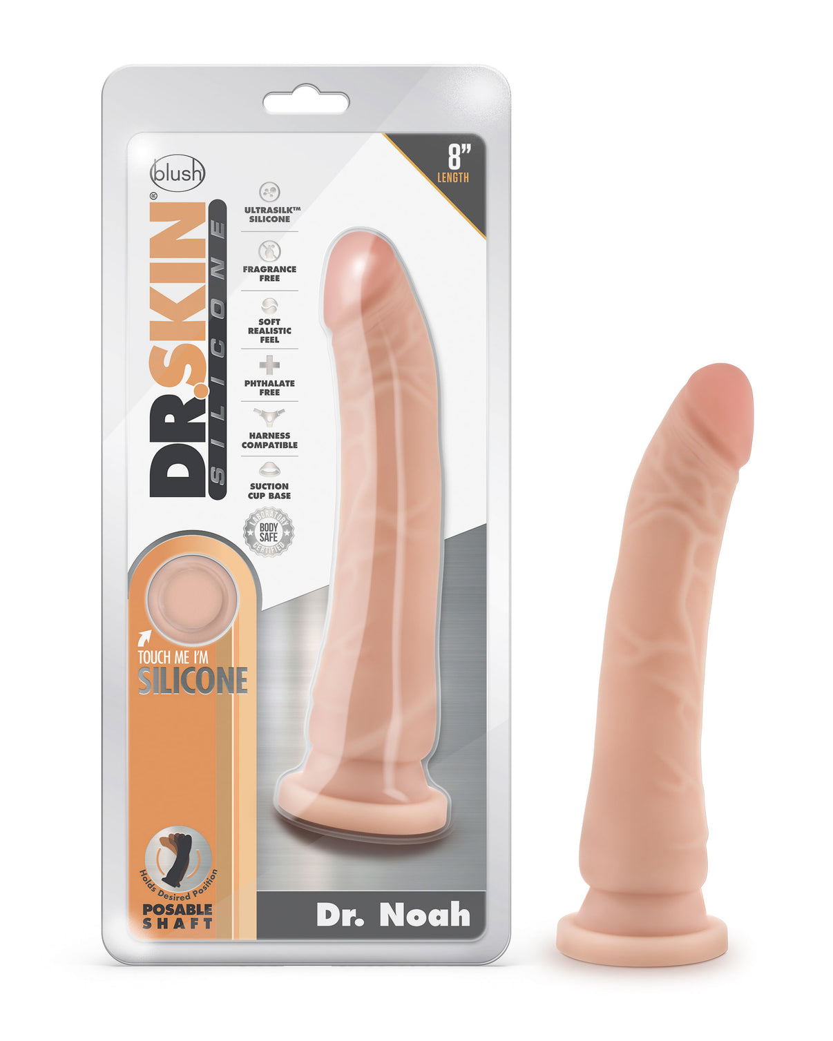 Dr. Skin Silicone - Dr. Noah - 8 Inch Penis With Suction Cup - Vanilla | 819835023869 | Discreet Personal Wellness
