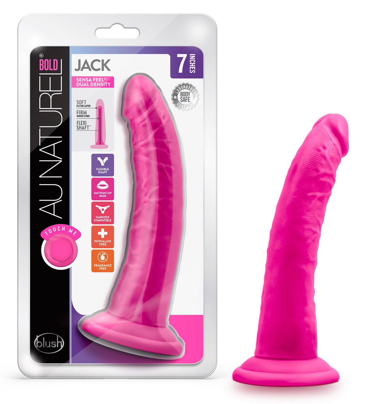 Au Naturel - Bold - Jack - 7 Inch Dildo - Pink | 819835027270 | Discreet Personal Wellness