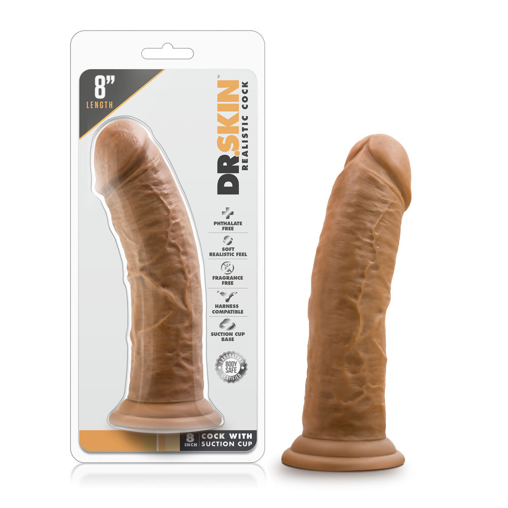Dr. Skin - 8 Inch Penis With Suction Cup - Mocha | 819835022442 | Discreet Personal Wellness
