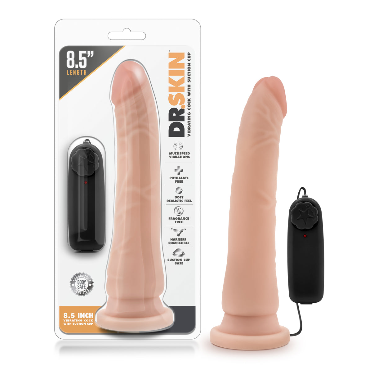 Dr. Skin - 8.5 Inch Vibrating Realistic Penis With Suction Cup - Vanilla | 819835020776 | Discreet Personal Wellness