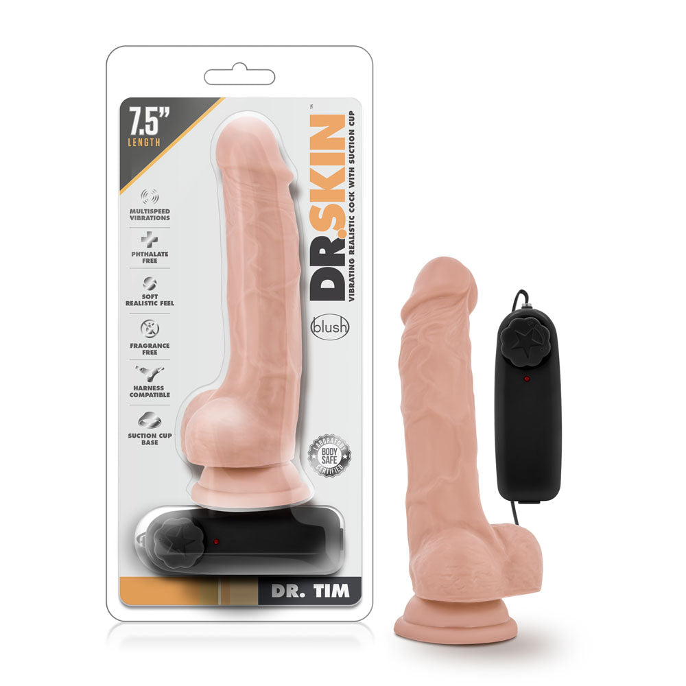 Dr. Skin - Dr. Tim - 7.5 Inch Vibrating Penis With Suction Cup - Vanilla | 819835022367 | Discreet Personal Wellness