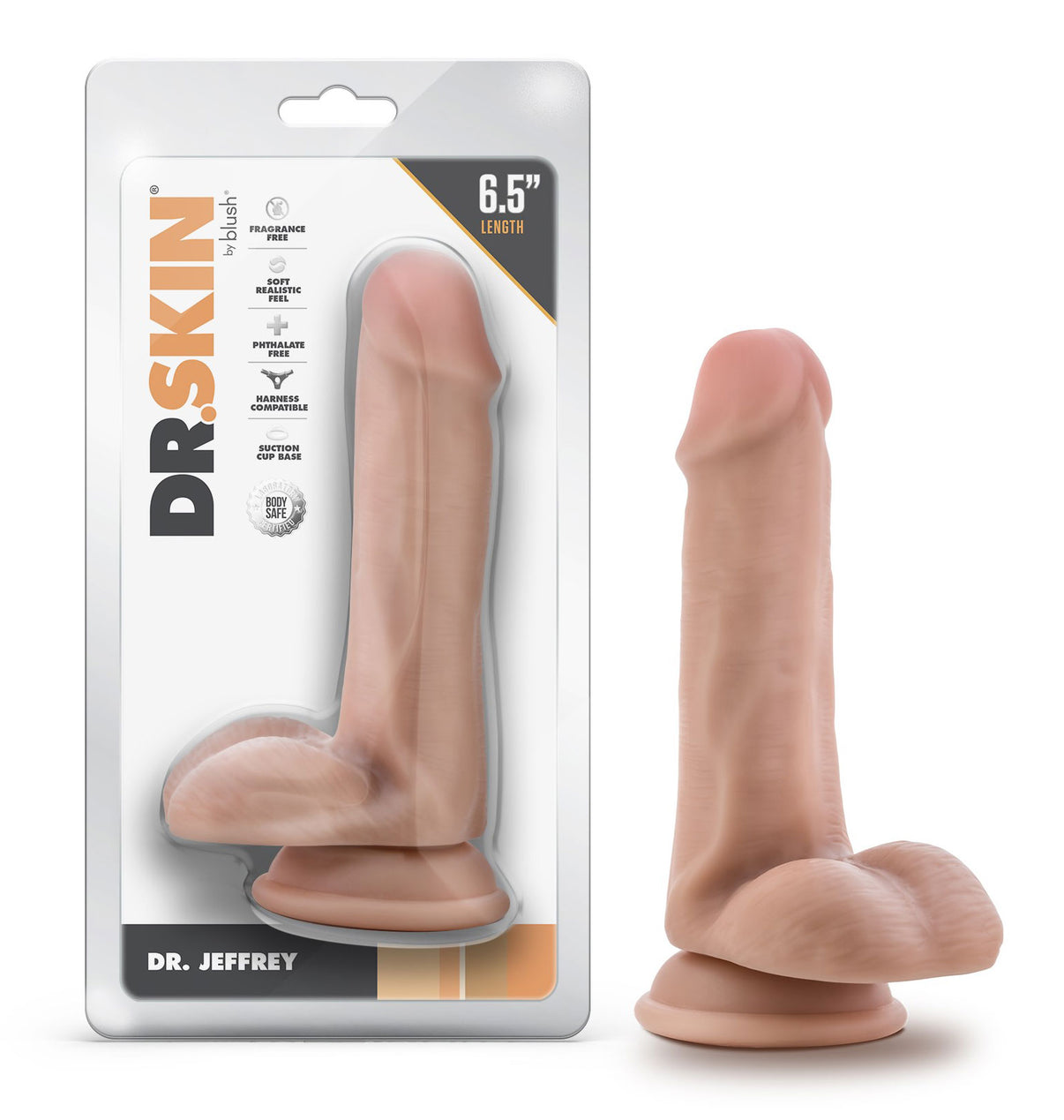 Dr. Skin - Dr. Jeffrey - 6.5 Inch Dildo With Balls - Beige | 819835029298 | Discreet Personal Wellness