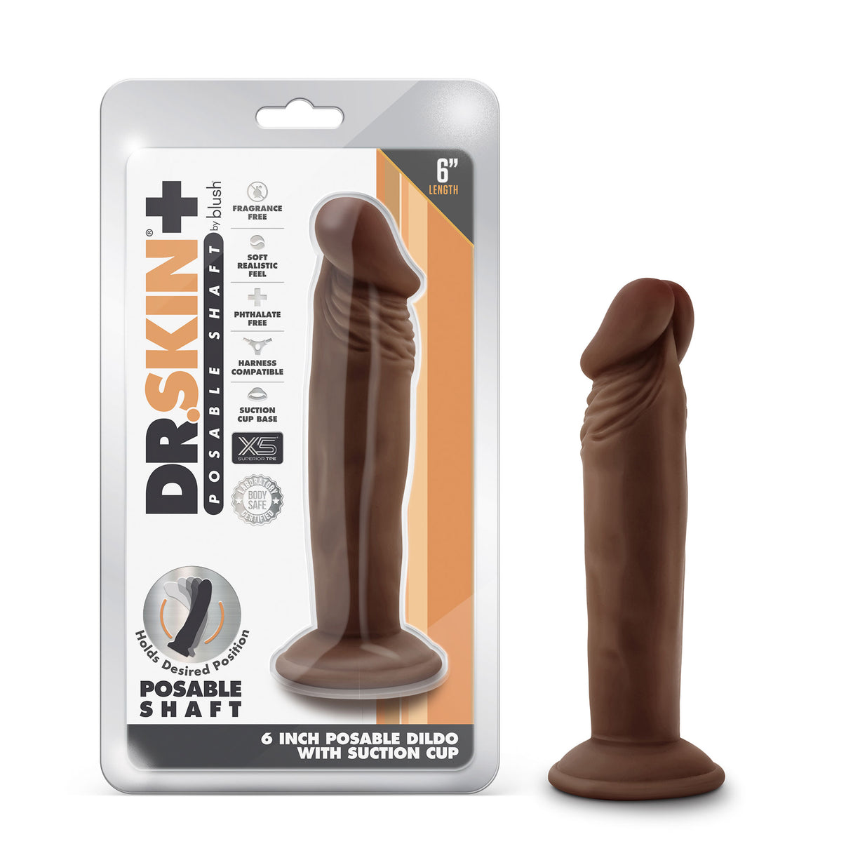 Dr. Skin Plus - 6 Inch Posable Dildo - Chocolate | 819835028437 | Discreet Personal Wellness