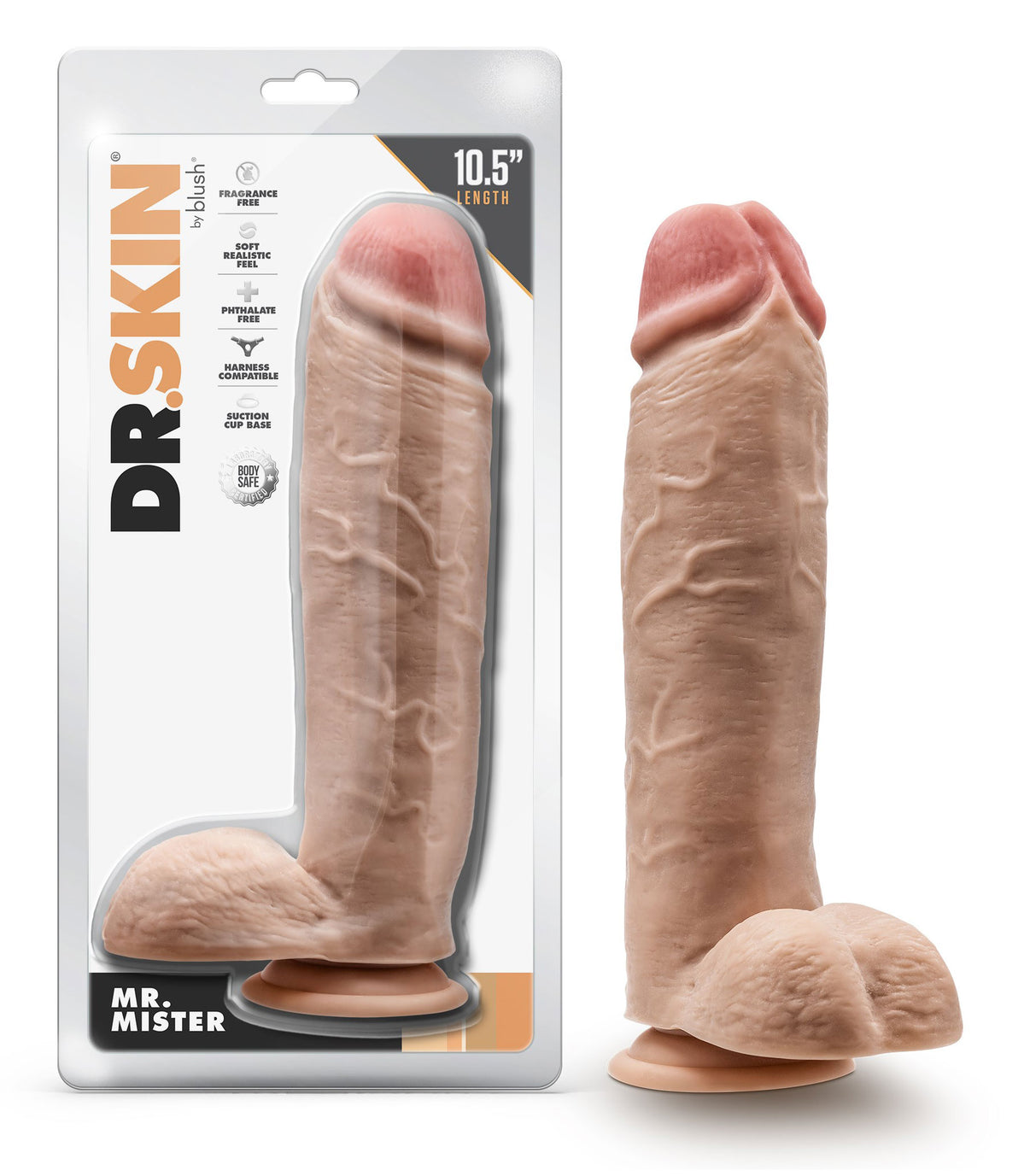 Dr. Skin - Mr. Mister - 10.5 Inch Dildo With Balls - Beige | 819835029397 | Discreet Personal Wellness