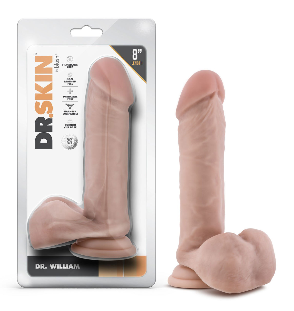 Dr. Skin - Dr. William - 8 Inch Dildo With Balls - Beige | 819835029359 | Discreet Personal Wellness