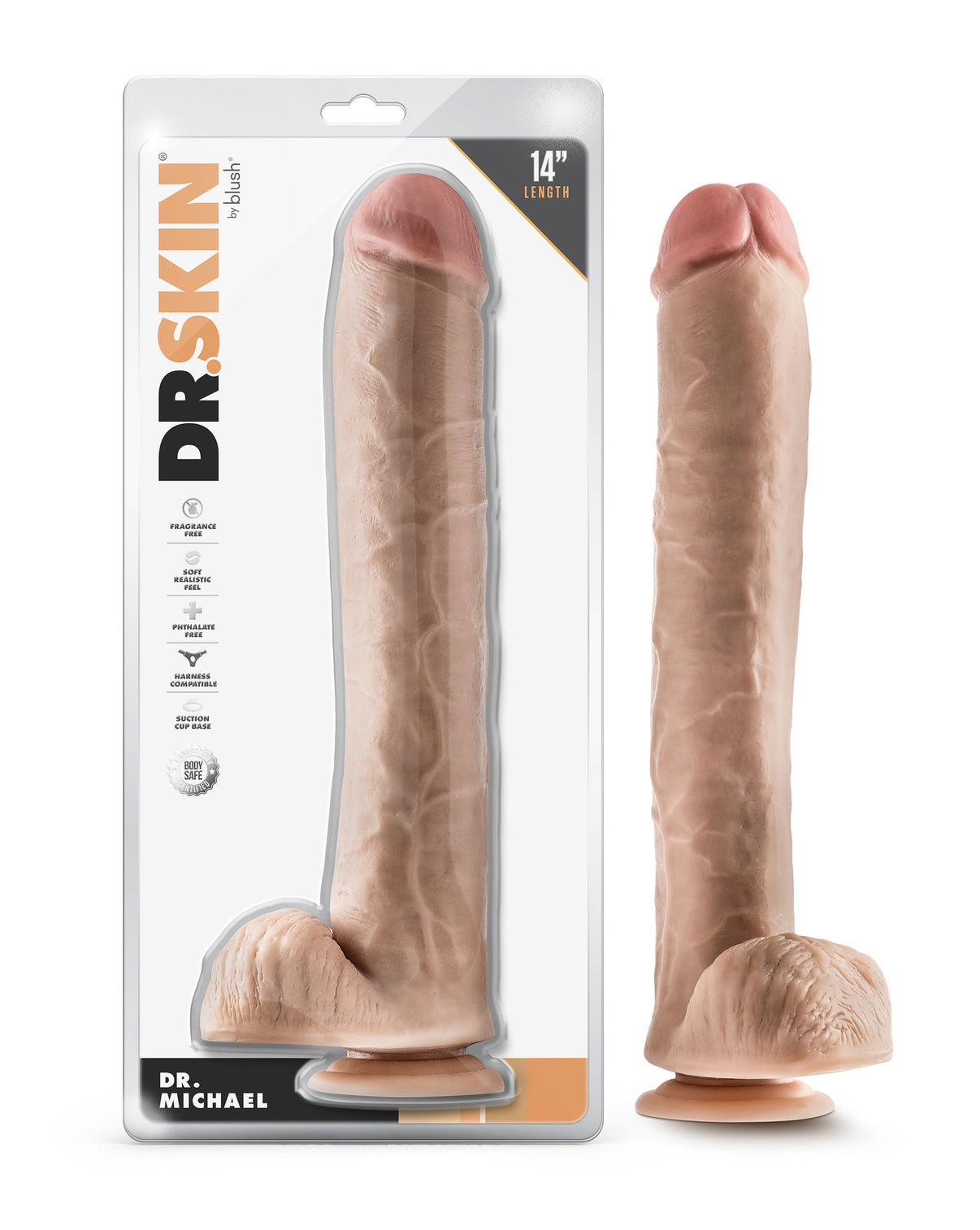 Dr. Skin - Dr. Michael - 14 Inch Dildo With Balls - Beige | 819835029434 | Discreet Personal Wellness