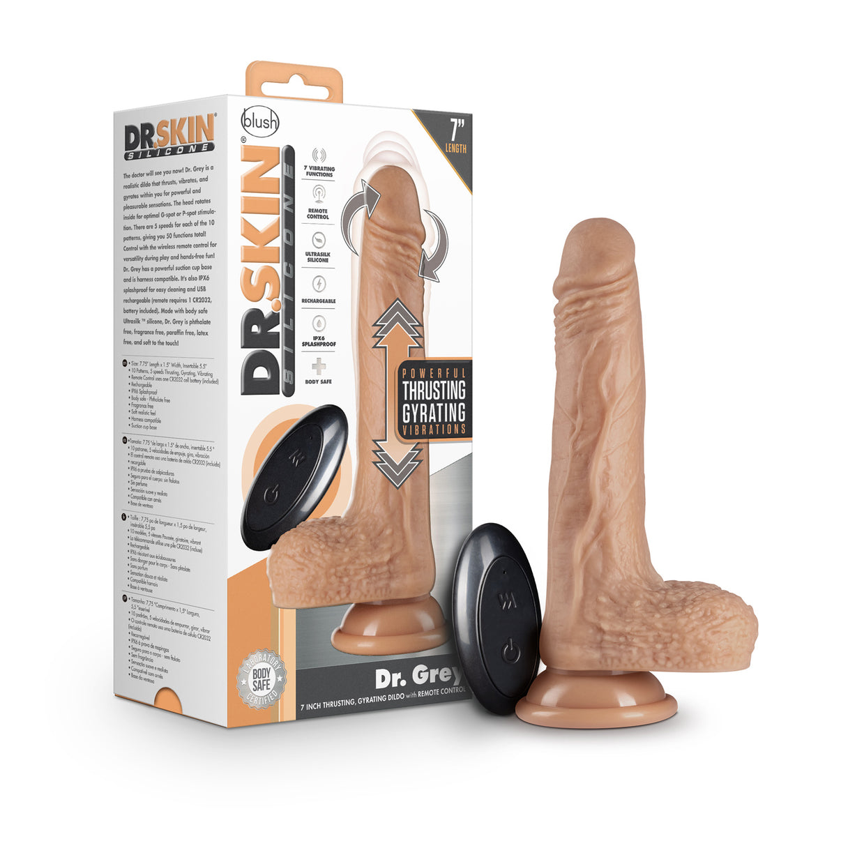 Dr. Skin Silicone - Dr. Grey - 7.0" Thrusting Dildo - Vanilla (7.5" While Thrusting) | 819835027997 | Discreet Personal Wellness