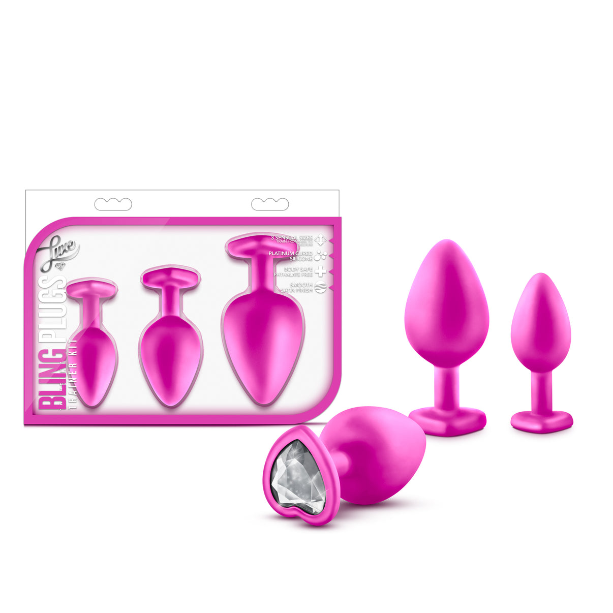 Luxe - Bling Plugs Training Kit - Pink with White Gems | 819835020721 | Discreet Personal Wellness