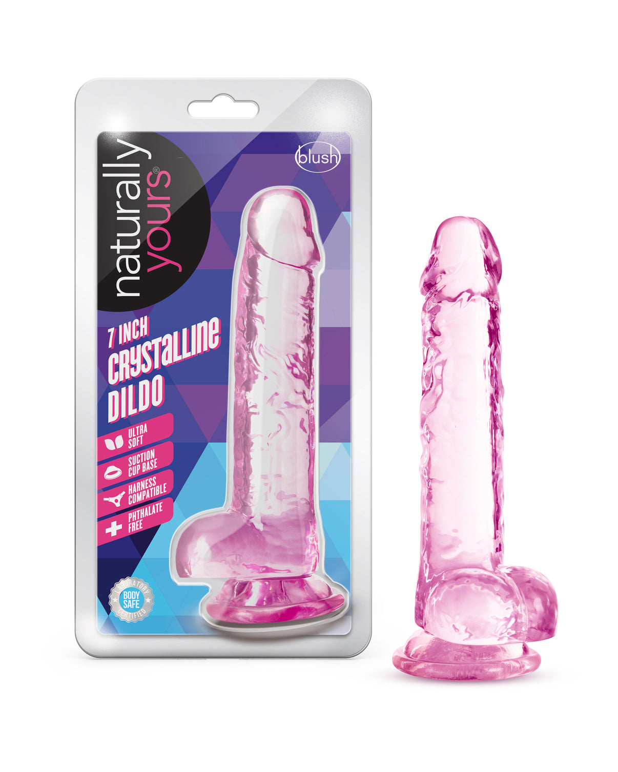 Naturally Yours - 7 Inch Crystalline Dildo - Rose | 819835026853 | Discreet Personal Wellness
