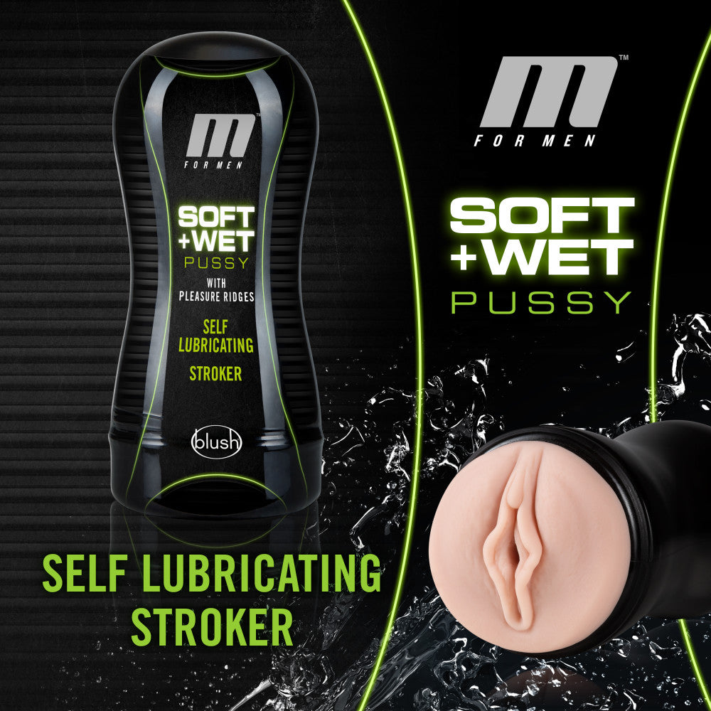 M for Men - Soft and Wet - Vagina With Pleasure Ridges - Self Lubricating Stroker Cup - Vanilla | 819835025498 | Discreet Personal Wellness