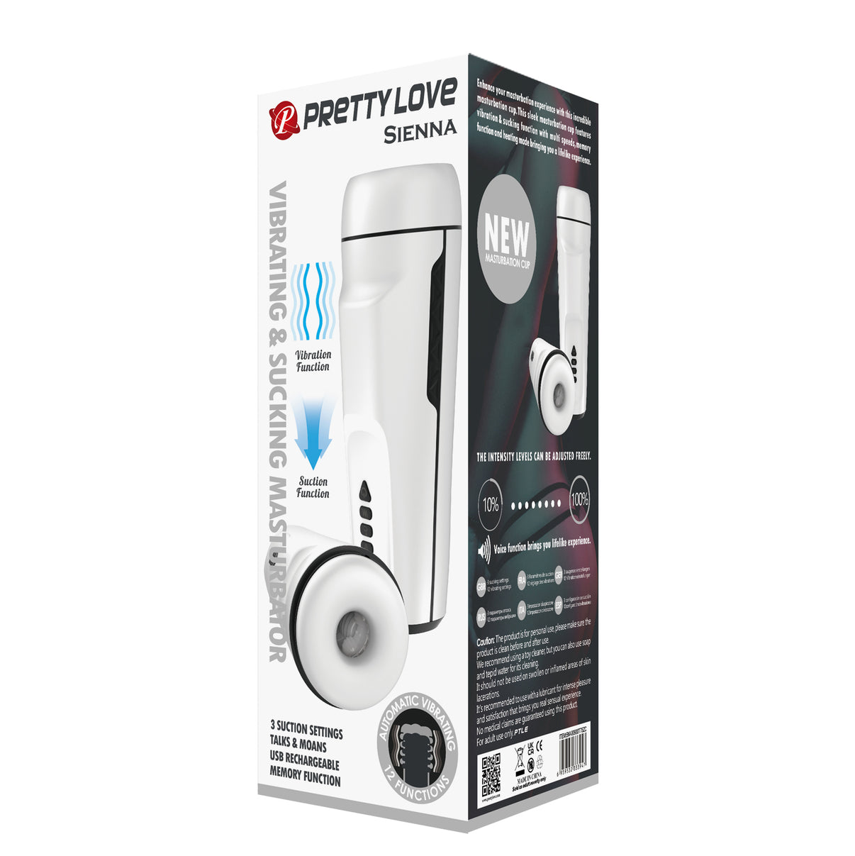 Pretty Love Sienna 12 Function Sucking Stroker - White | 6959532333947 | Discreet Personal Wellness