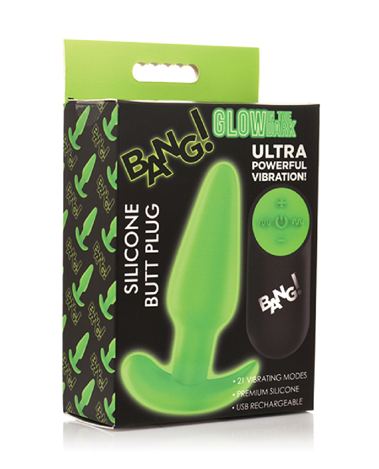 Glow in the Dark Butt Plug With Remote - Green | 848518055477 | Discreet Personal Wellness
