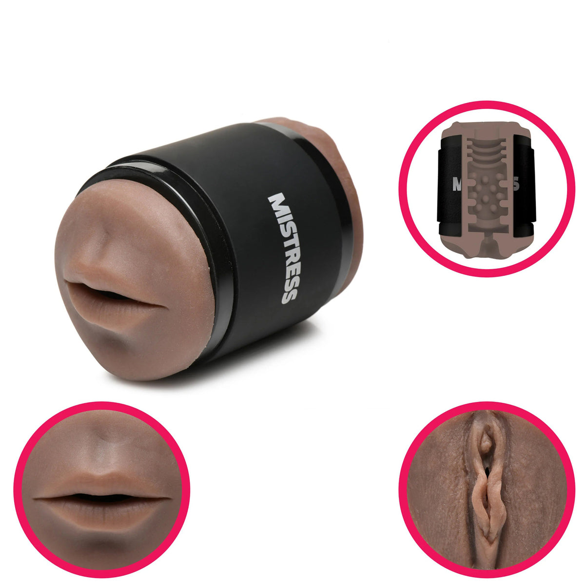 Mistress Double Shot Mouth and Vagina Stroker - Dark | 653078943177 | Discreet Personal Wellness