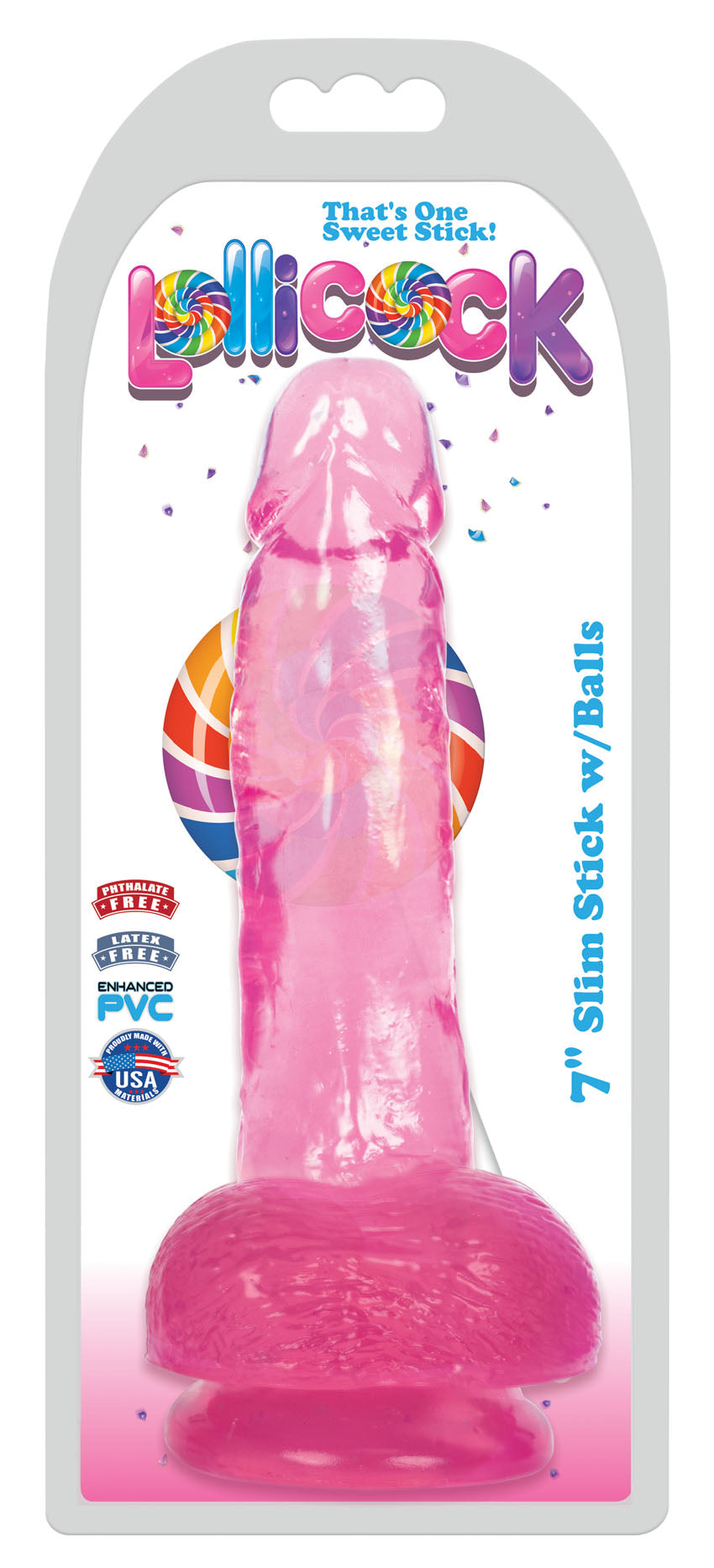 LolliPenis 7 Inch Slim Stick With Balls - Cherry Ice | 643380985743 | Discreet Personal Wellness