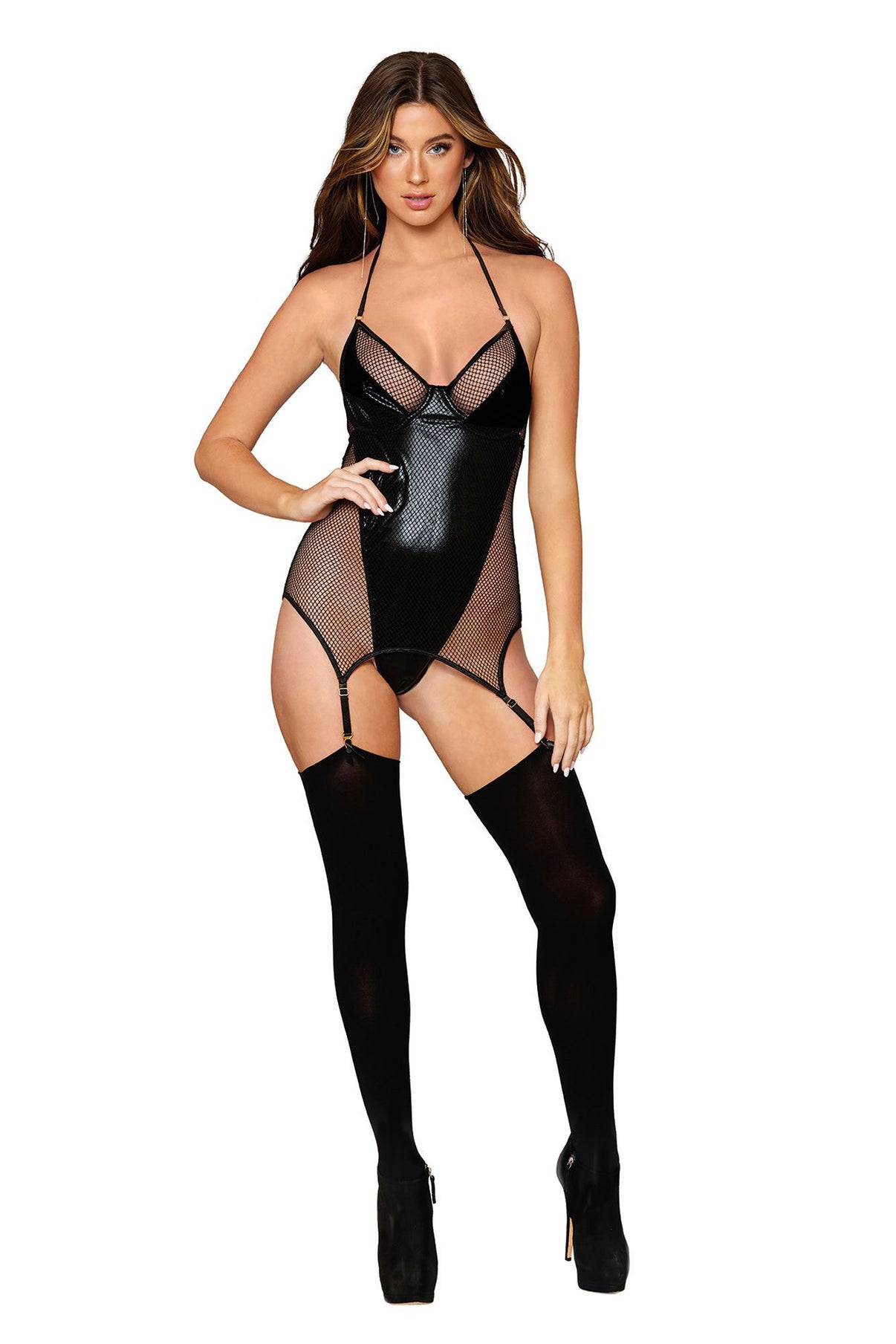 Garter Slip Teddy - One Size - Black | 888368332267 | Discreet Personal Wellness