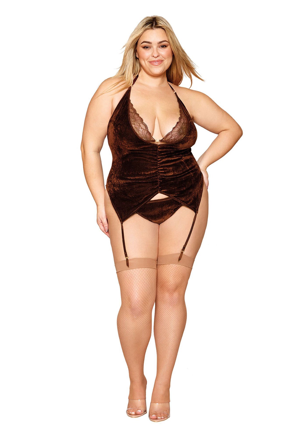 Shirt Garter Slip and G-String - Queen Size - Espresso | 888368343799 | Discreet Personal Wellness