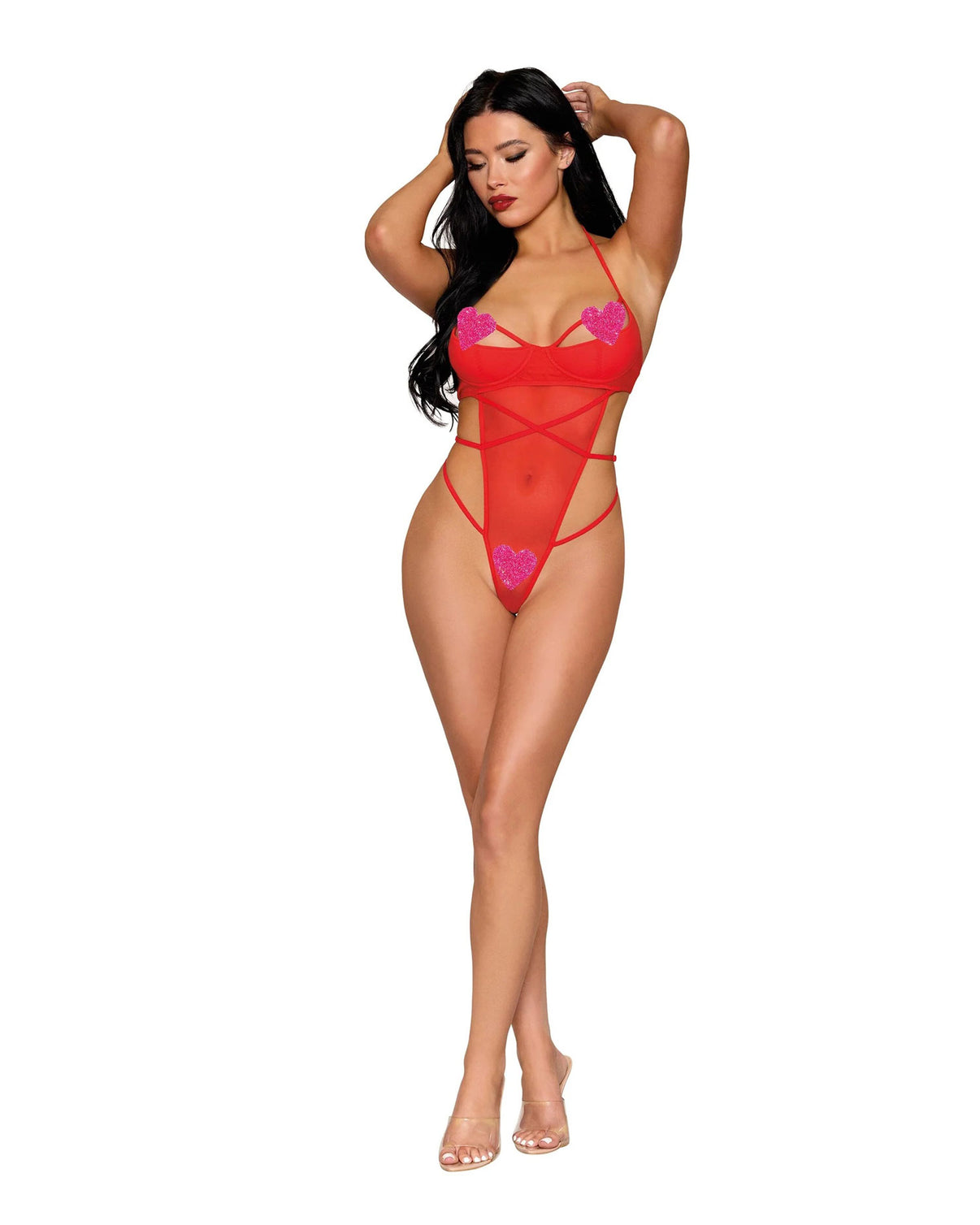 Teddy Dmnd With Pink Hearts- One Size - Red | 888368358083 | Discreet Personal Wellness