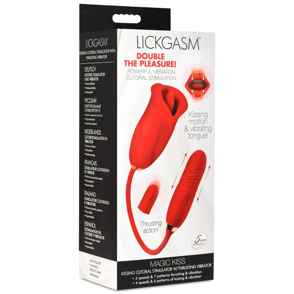 Magic Kiss Kissing Clitoral Stimulator With Thrusting Vibrator - Red | 848518054906 | Discreet Personal Wellness