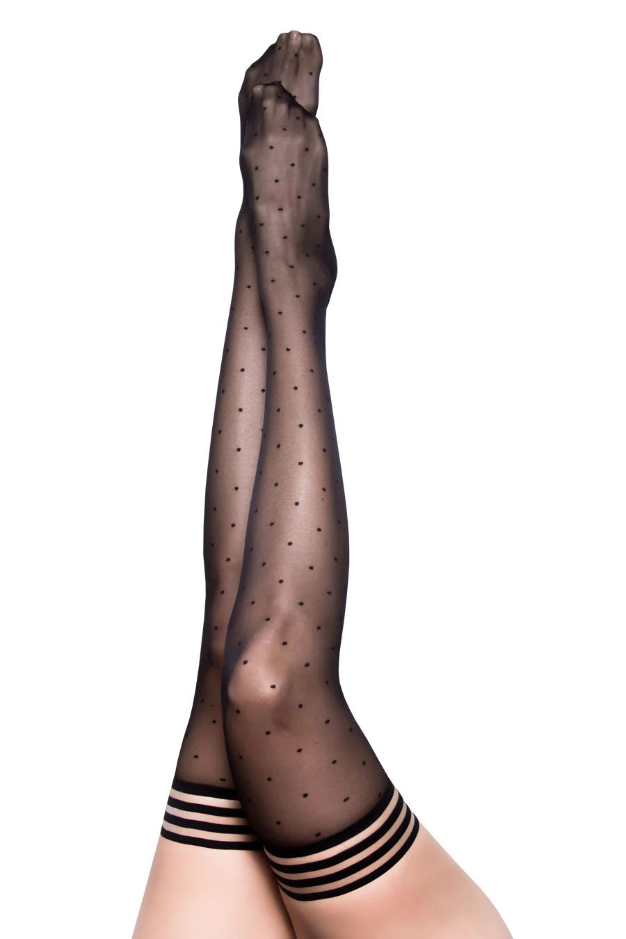 Ally - Polka Dot Thigh High - Size a - Black | 852531004121 | Discreet Personal Wellness