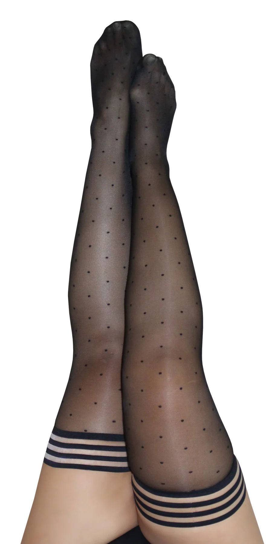 Ally - Polka Dot Thigh High - Size D - Black | 852531004152 | Discreet Personal Wellness