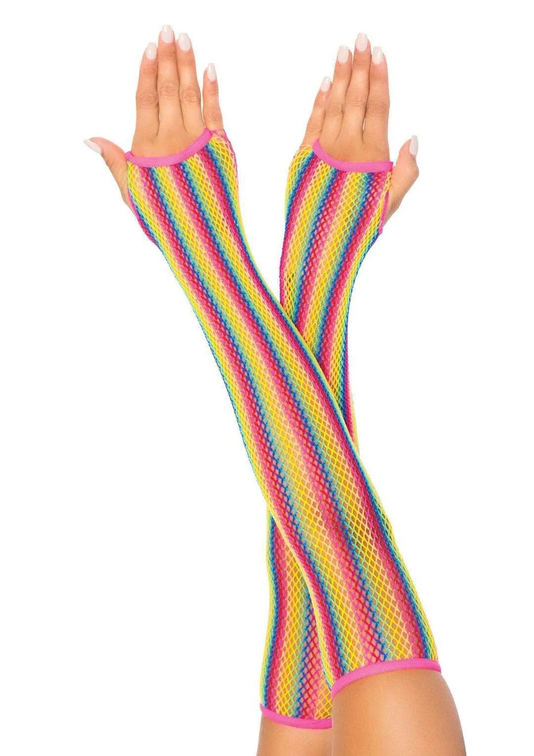 Rainbow Net Fingerless Arm Warmer Gloves - One Size - Multicolor | 714718548531 | Discreet Personal Wellness