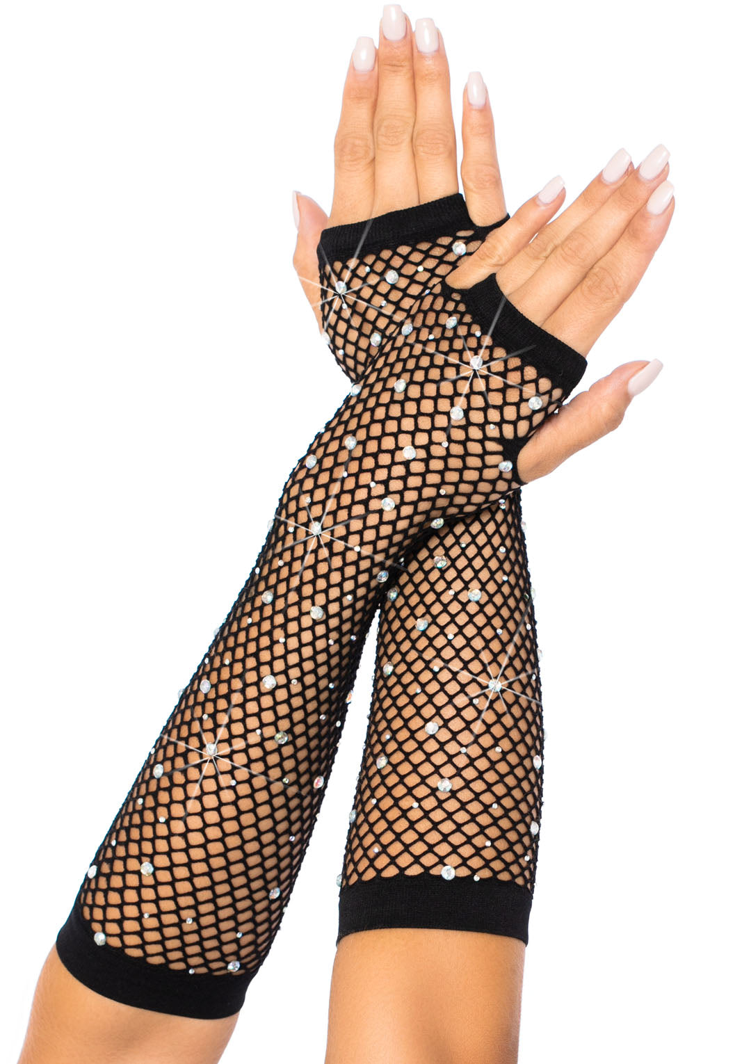 Rhinestone Fishnet Arm Warmers Black | 714718548548 | Discreet Personal Wellness