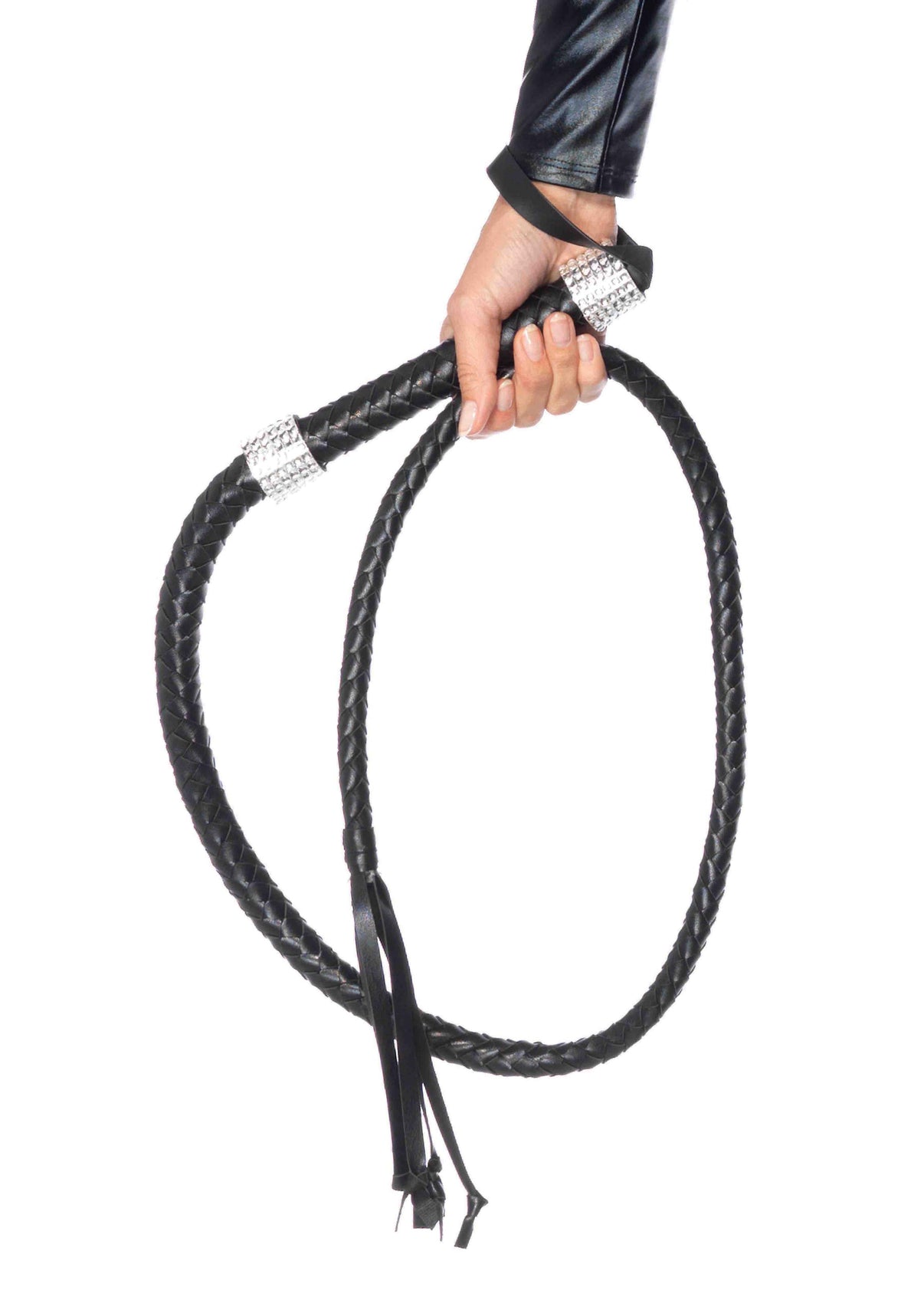 Rhinestone Handle Whip - Black | 714718478197 | Discreet Personal Wellness