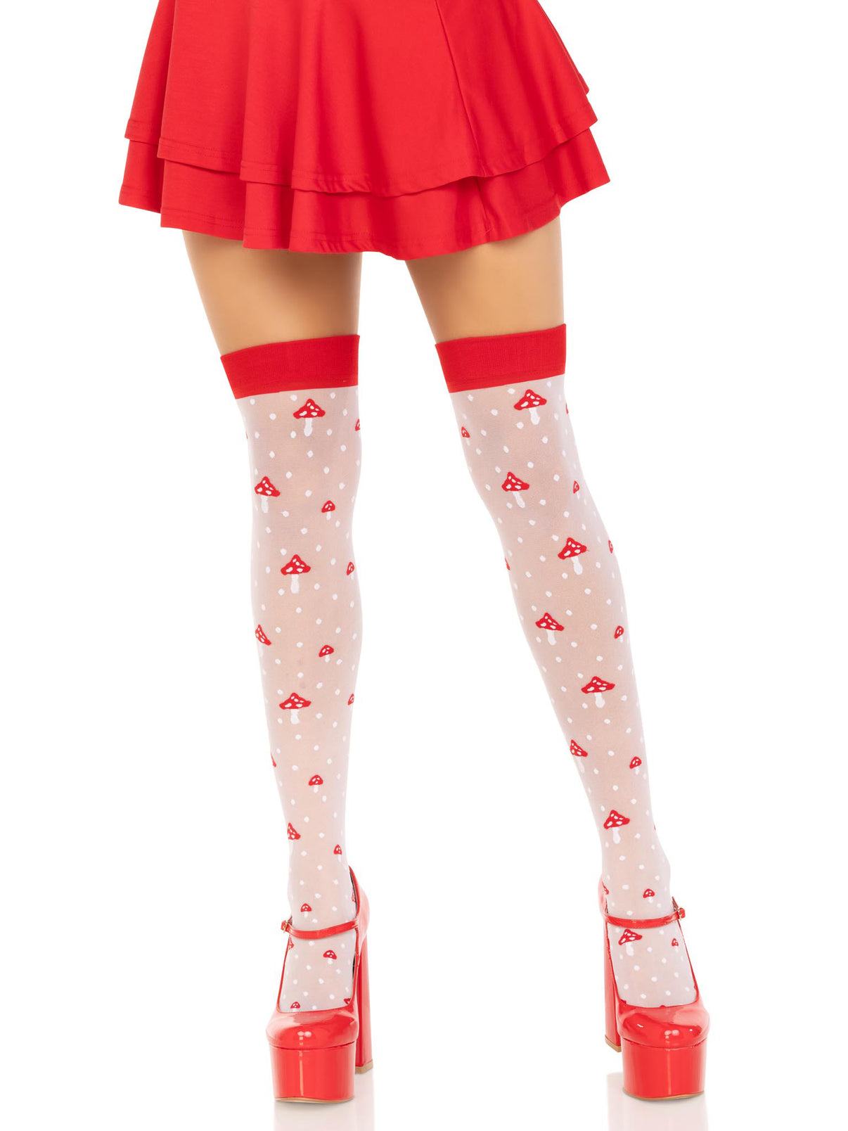 Polka Dot Mushroom Thigh High - One Size - White/red | 714718570181 | Discreet Personal Wellness