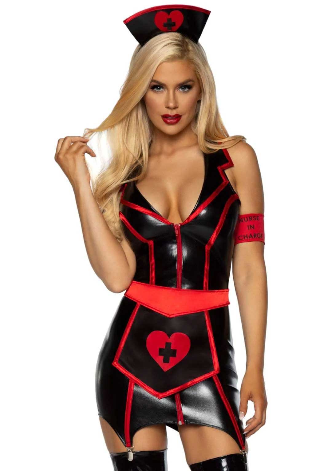 Naughty Nurse Costume - X-Large - Black/red | 714718550213 | Discreet Personal Wellness