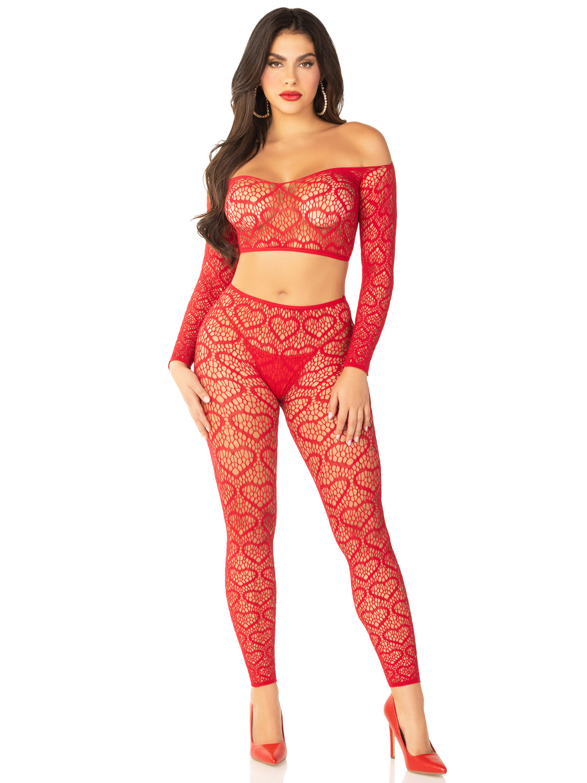 Red 2pc Croptop and Footless Tights - Os Tights - Os | 714718573991 | Discreet Personal Wellness