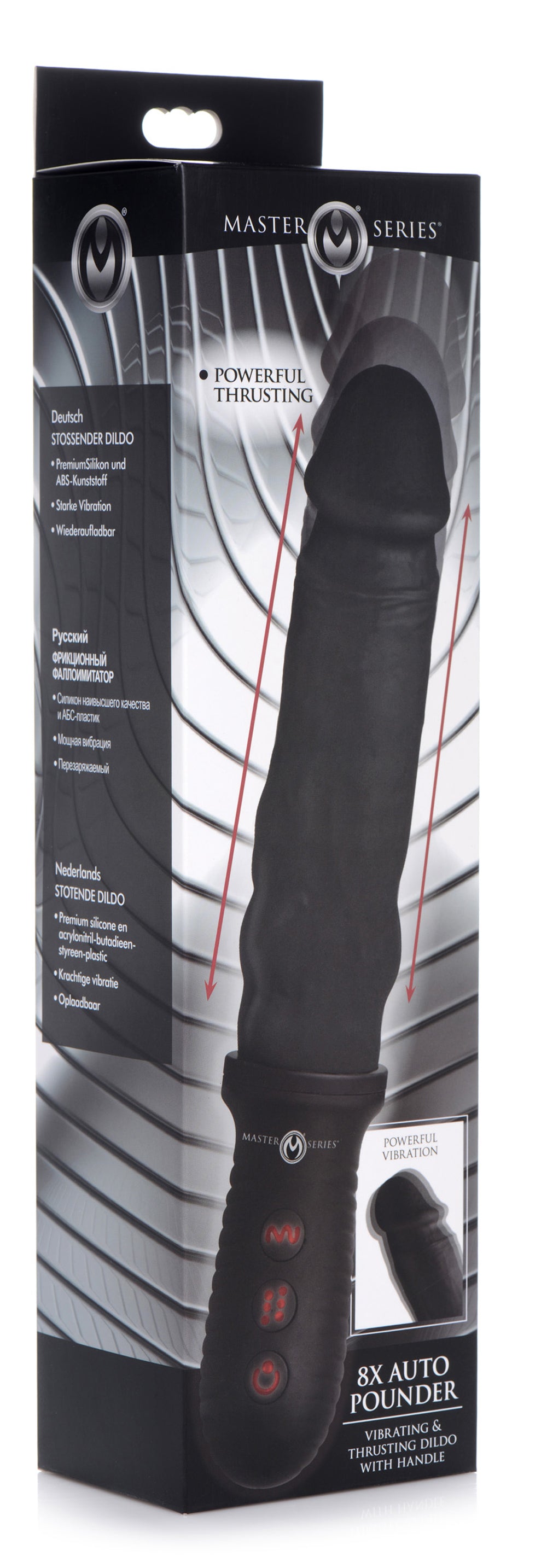 8x Auto Pounder Vibrating and Thrusting Dildo With Handle - Black | 848518036261 | Discreet Personal Wellness