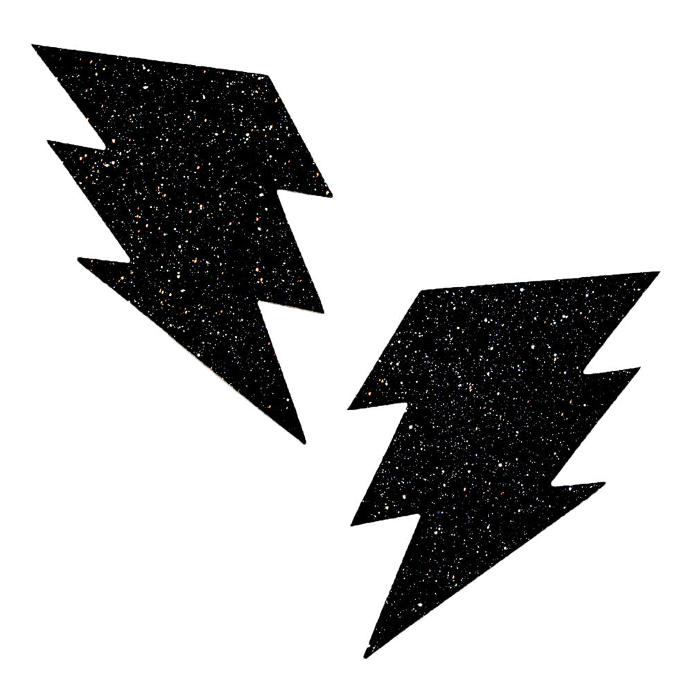 Black Malice Glitter Lightning Bolt Nipztix Pasties | 733074135261 | Discreet Personal Wellness