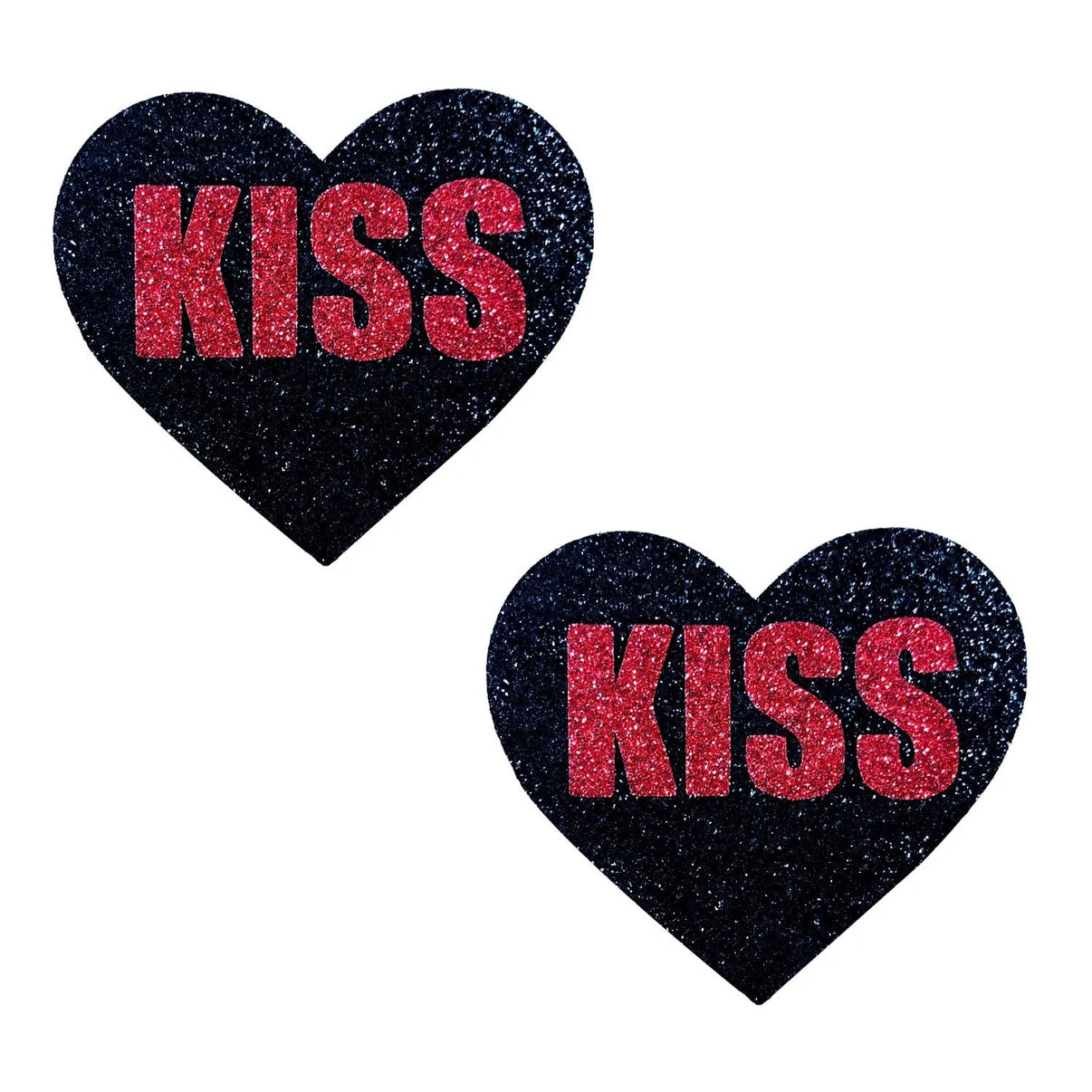 Kiss Red and Black Valentine Glitter Heart Nipple Cover Pasties | 672975005061 | Discreet Personal Wellness